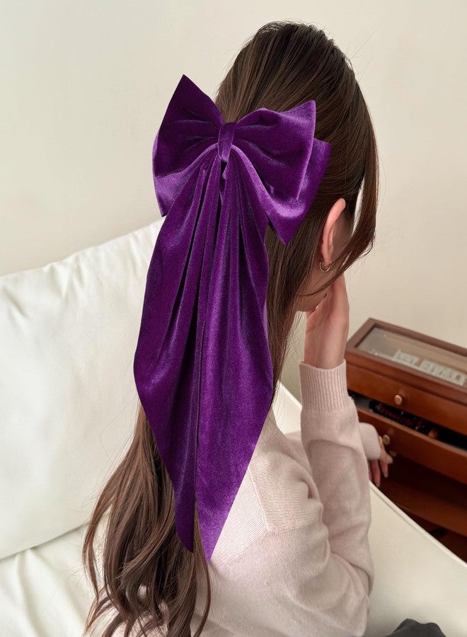 KCHIES Purple Velvet Hair Bows for Women Girls 2 PCS 8in Oversized Vintage Hair Ribbon Bow-Knot French Barrette Clips with Long Tails for Her Fall Winter Dress Outfits Decor Accessory - Image 4